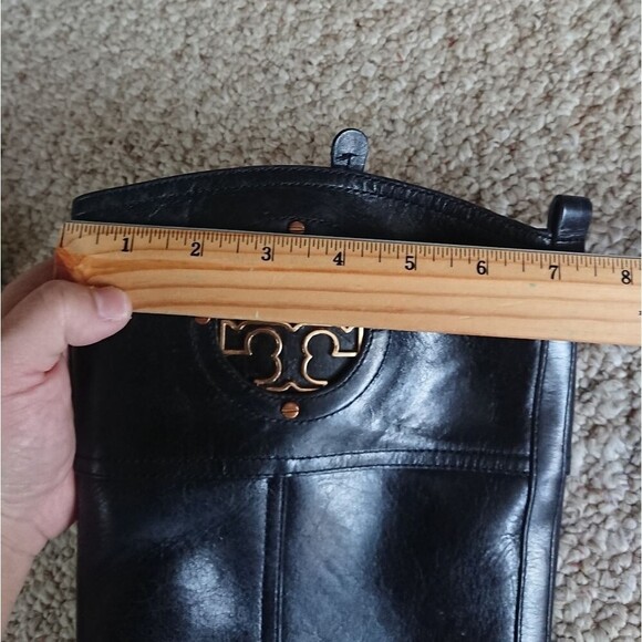 Tory Burch Black Leather Riding Boots with signature Double T motif size 10.5M - Picture 9 of 12